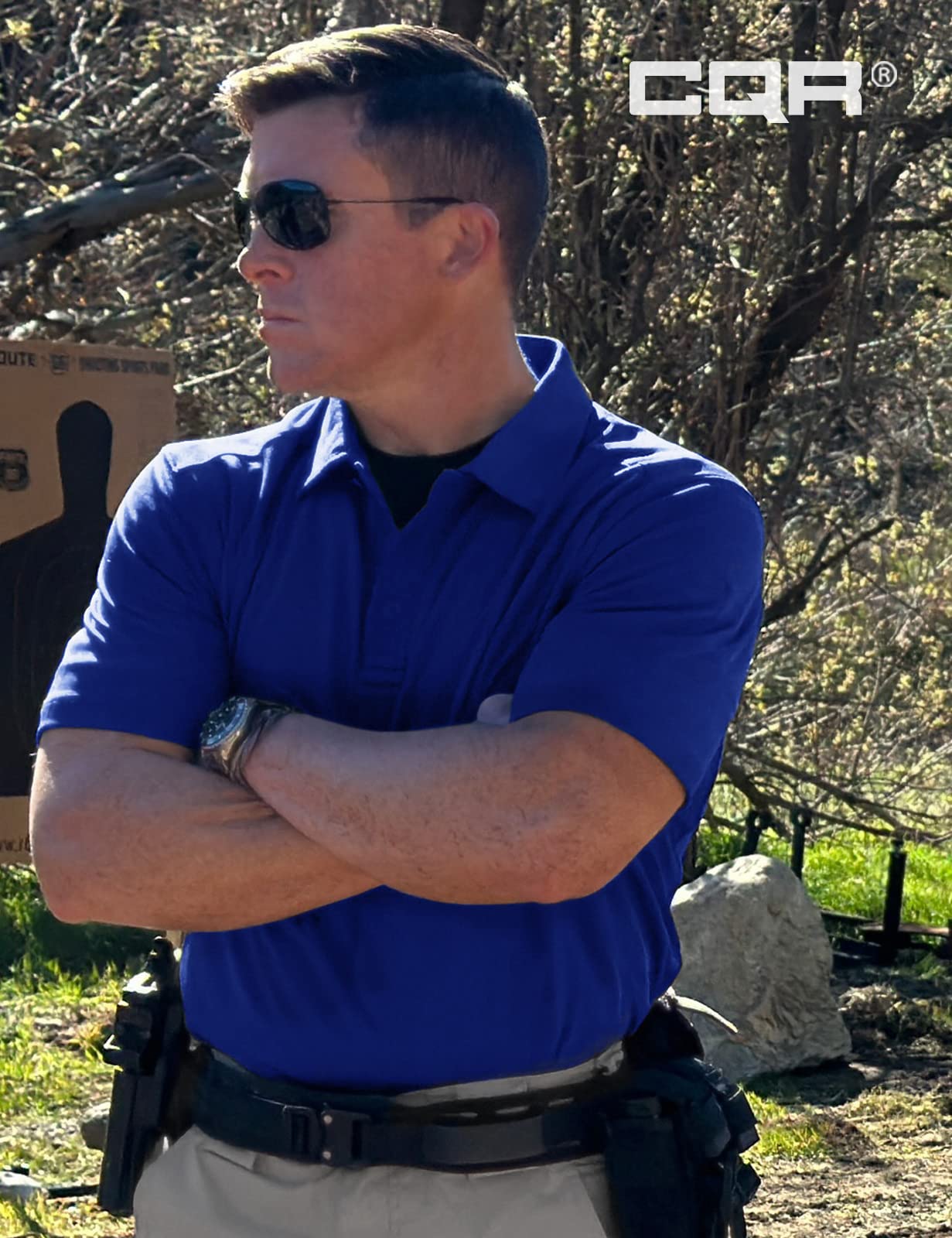 CQR Men's Quick Dry Tactical Polo Shirt, Lightweight Breathable Performance Polo, Short Sleeve UPF 50+ Outdoor Golf Shirt, Frost Essential Cobalt Blue, X-Small