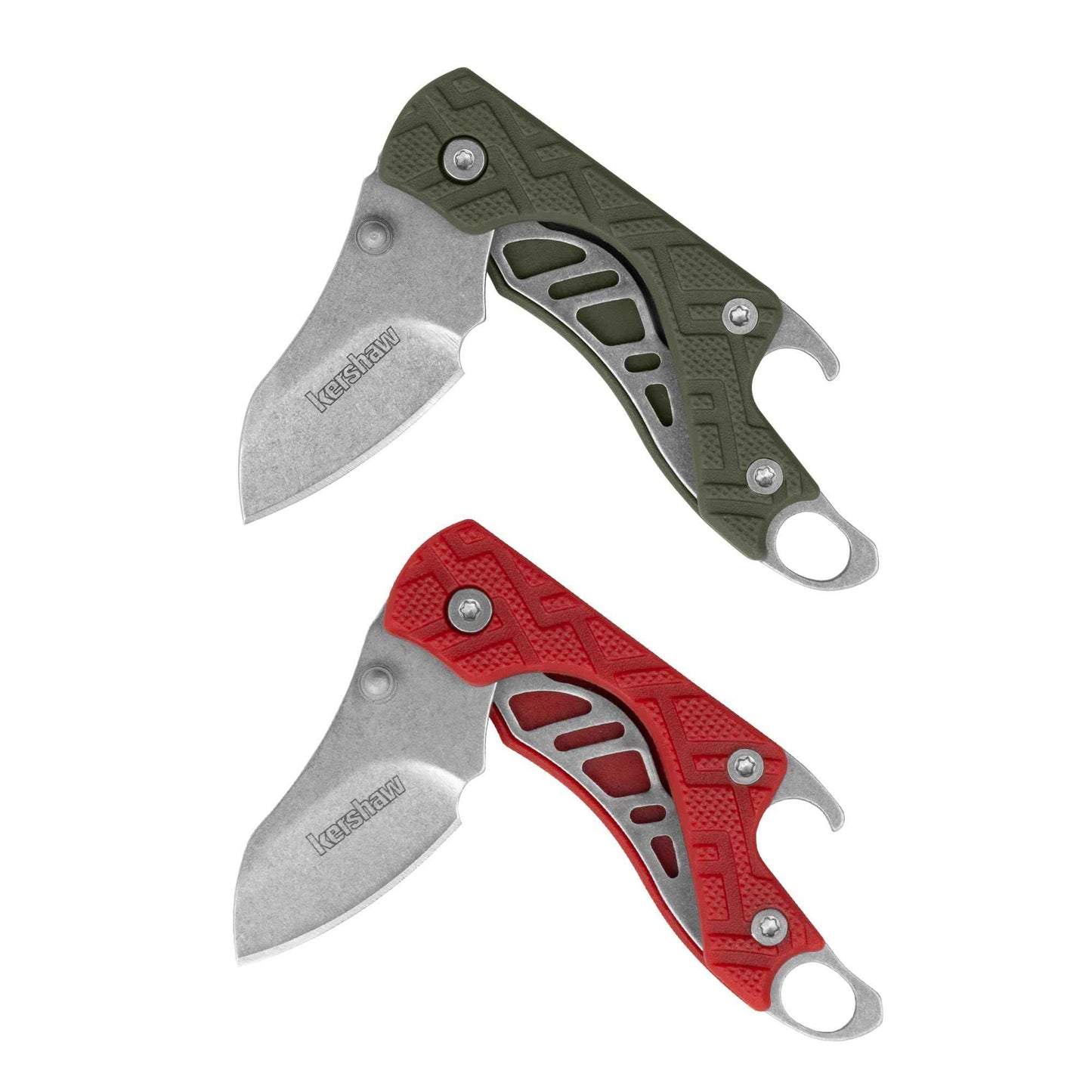 Kershaw Cinder 2 Pack, Red & Olive Handles, Perfect Keychain Pocket Knife, Lightweight for Keys, Carabiners, and More