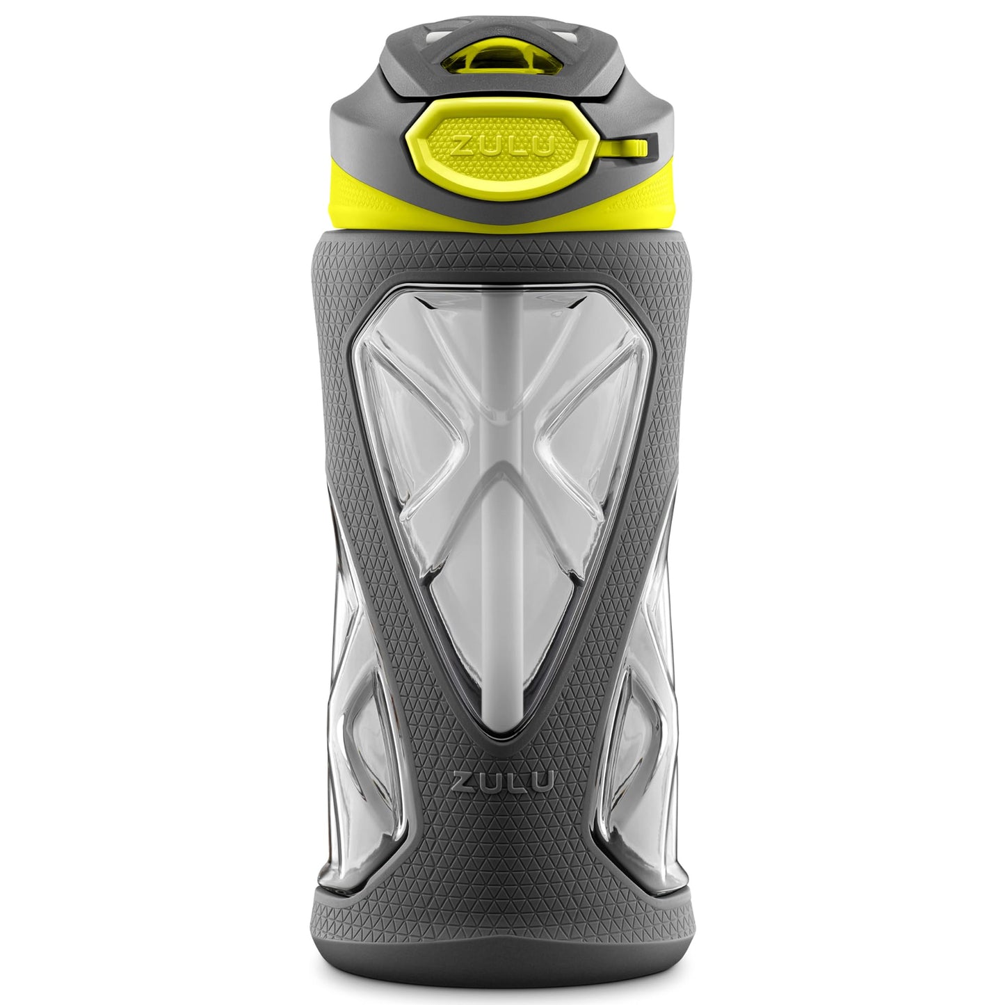 ZULU Torque 2 Pack 16oz Plastic Kids Water Bottle with Silicone Sleeve and Leak-Proof Locking Flip Lid, Soft Touch Carry Loop for School Backpack, Lunchbox, BPA-Free Dishwasher Safe, Grey/Green