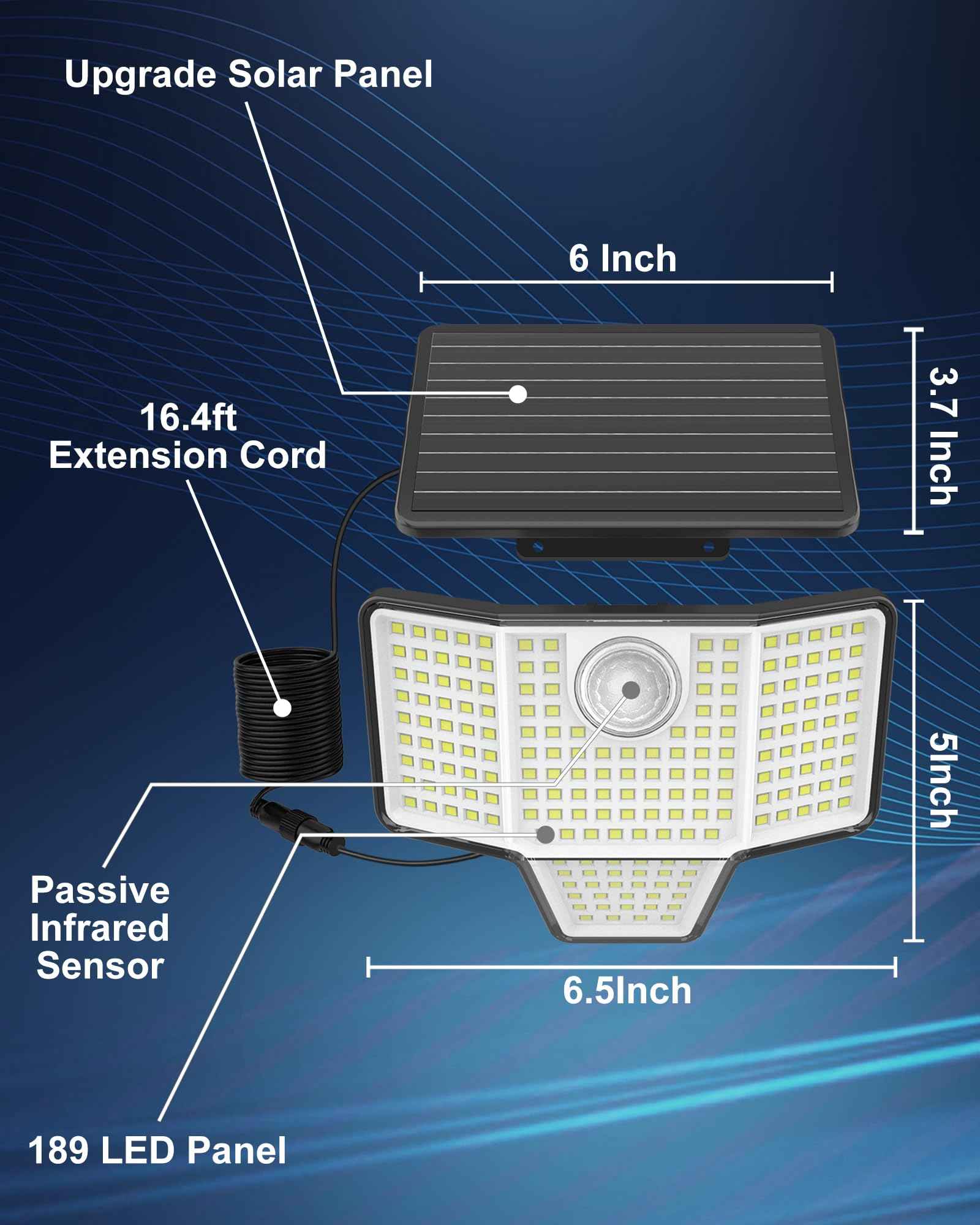 HAARAY Solar Motion Outdoor Light with 16.4ft Cable, 4-Sided Wide-Angle Illumination, 3-Stage Dimming, Remote Control, 3 Modes, Auto On/Off, IP65 Waterproof, Solar Powered Security Flood Light,1 Pack