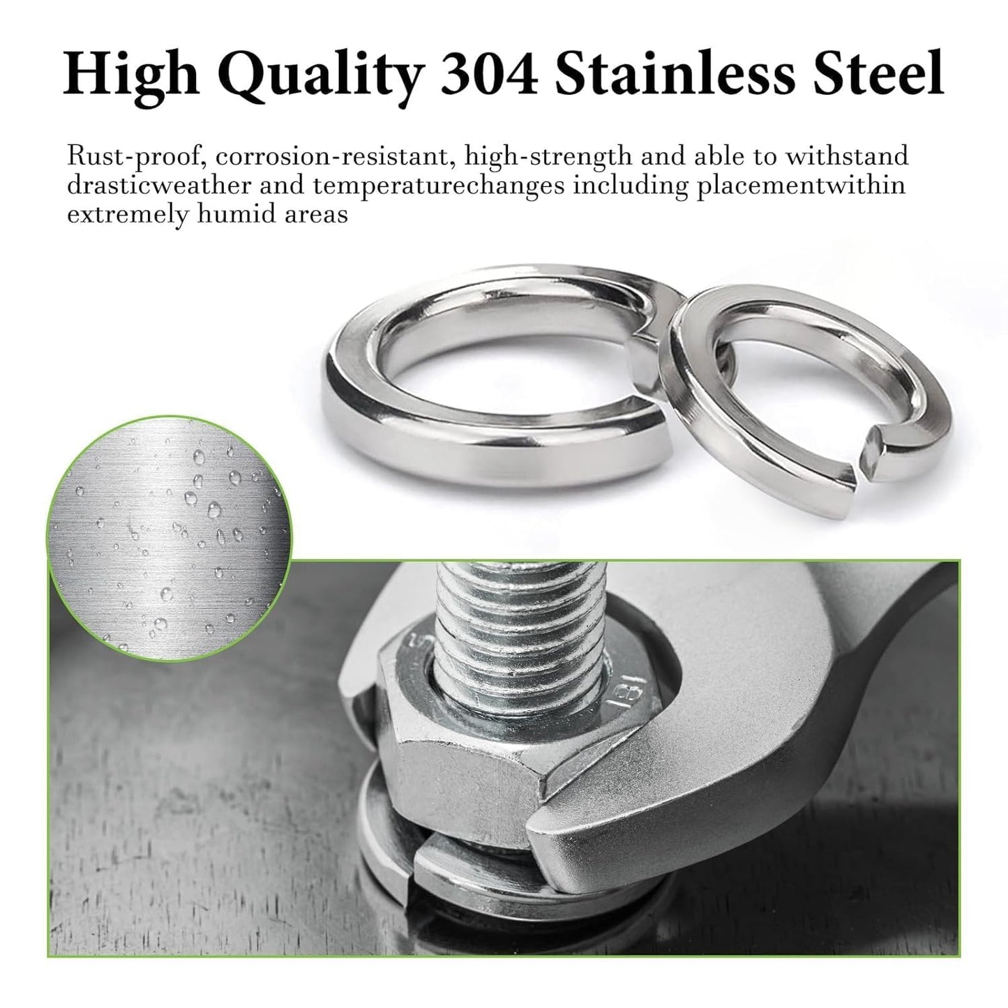 Vifmy SAE Spring Lock Washers Assortment Kit(910 Pack), #4#6#8#10#12 1/4" 5/16" 3/8" 1/2" SAE Split Lock Washer Set, 304 Stainless Steel Lock Washers for Screws Bolts