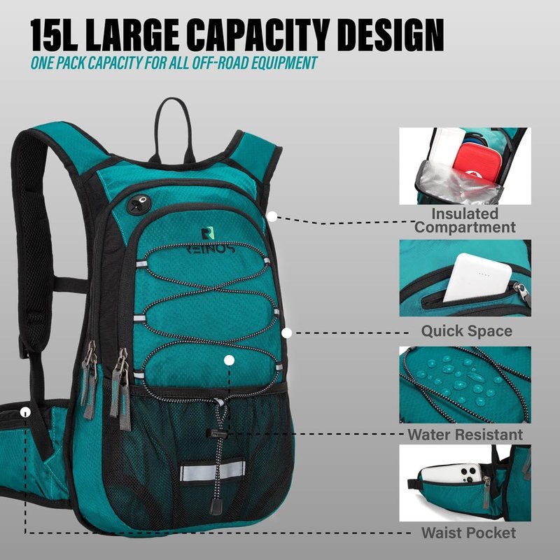 Hydration Pack Backpack with 3L Water Bladder for Men & Women, Hiking Daypack with Thermal Insulation | Running, Cycling, Camping, Skiing, Outdoor Activities (Emerald)