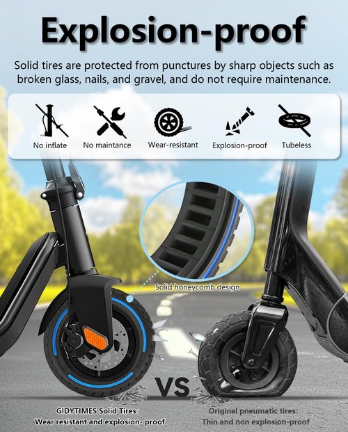 GLDYTIMES 9.5x2.50 Inch KQi3 pro Tire, 9.5x2.5-6.1 Solid Tire Fit for NIU KQi3 Pro/Max/Sport Electric Scooter, 9.5" Front Rear Tyre, Puncture-Free, Anti-Skid, Shockproof (Blue 1Pc)
