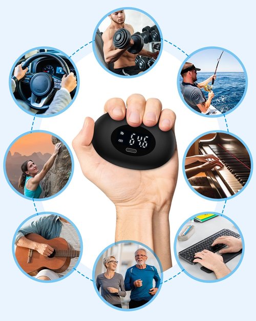 AMIR Hand Grip Strength Tester Trainer, Rechargeable Electronic Hand Dynamometer up 395 Lbs (180kg) Forearm - Gripper-Finger Grip Strengthener Exerciser, Stress Balls for Sport Home School