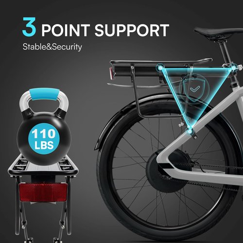 PIREKZUNT Rear Bike Rack, 110 LB Capacity Quick Release Bike Cargo Racks with Mudguard and Reflective, Adjustable Aluminum Alloy Ebike Carrier Rack for 26"-29" Frames