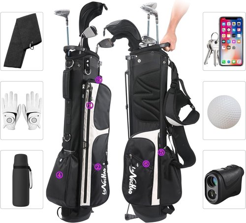 LONGCHAO Golf Bag, 4 Way Golf Bag Stand with Backpack Shoulder,6 Pockets Ping Golf Club Bag, 2 Bags in 1 for Women (4 Way-Black)