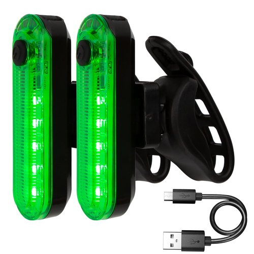 2 Pcs Green LED Bicycle Light, USB Rechargeable Bike Tail Light, Bright Rear Cycling Safety Flashlight, 4 Light Mode Options for Adult Men Women Road Mountain Waterproof 220mAh (2 USB Cables Included)