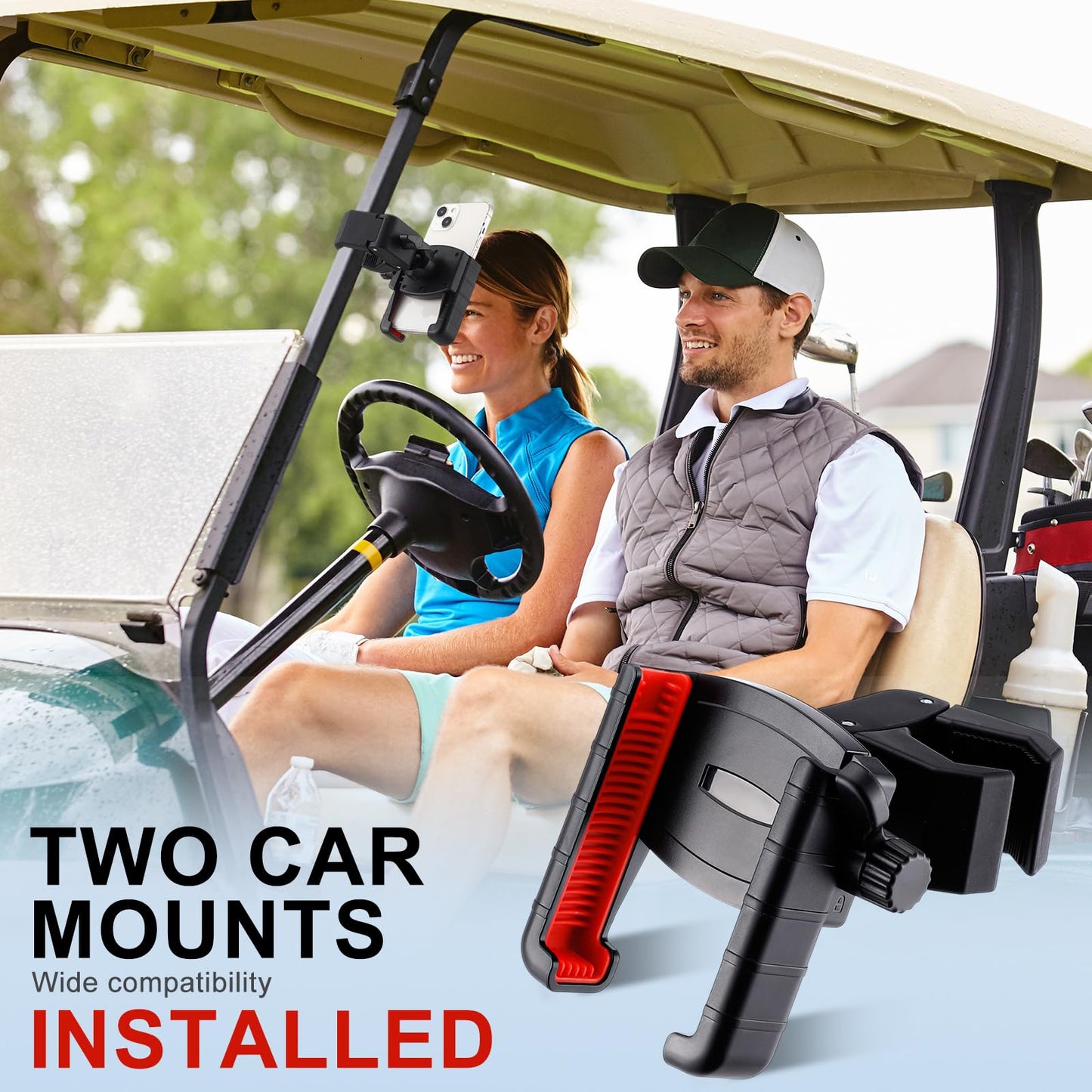 Relaxweex 2 Pcs Golf Cart Phone Mount Holder Compatible with All 4.7-7.2" Cell Phones Golf Cart Accessories Essentials Gift, 3s Install, 1s Lock & Release(Red)
