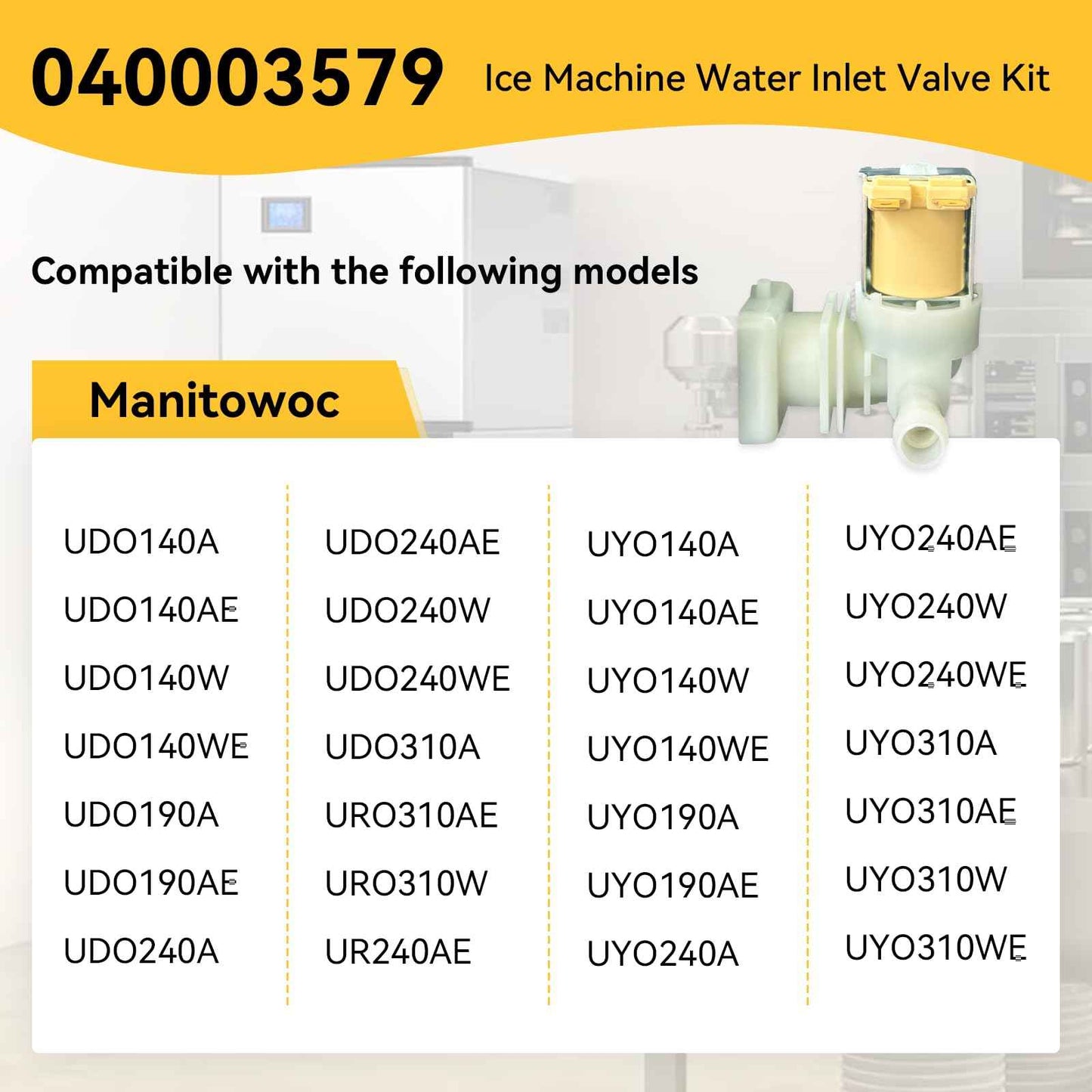 040003579 Ice Machine Water Inlet Valve Compatible with Manitowoc Ice Machines, Replacement Part 040003579 MAN040003579 33129042