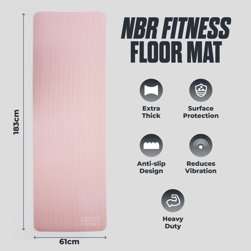 Phoenix Fitness RY1547 Exercise NBR Fitness Yoga Mat - Double Sided Anti Slip High Density Floor Mat - 185 x 61 cm - 15mm Thick with Carry Strap, Pink