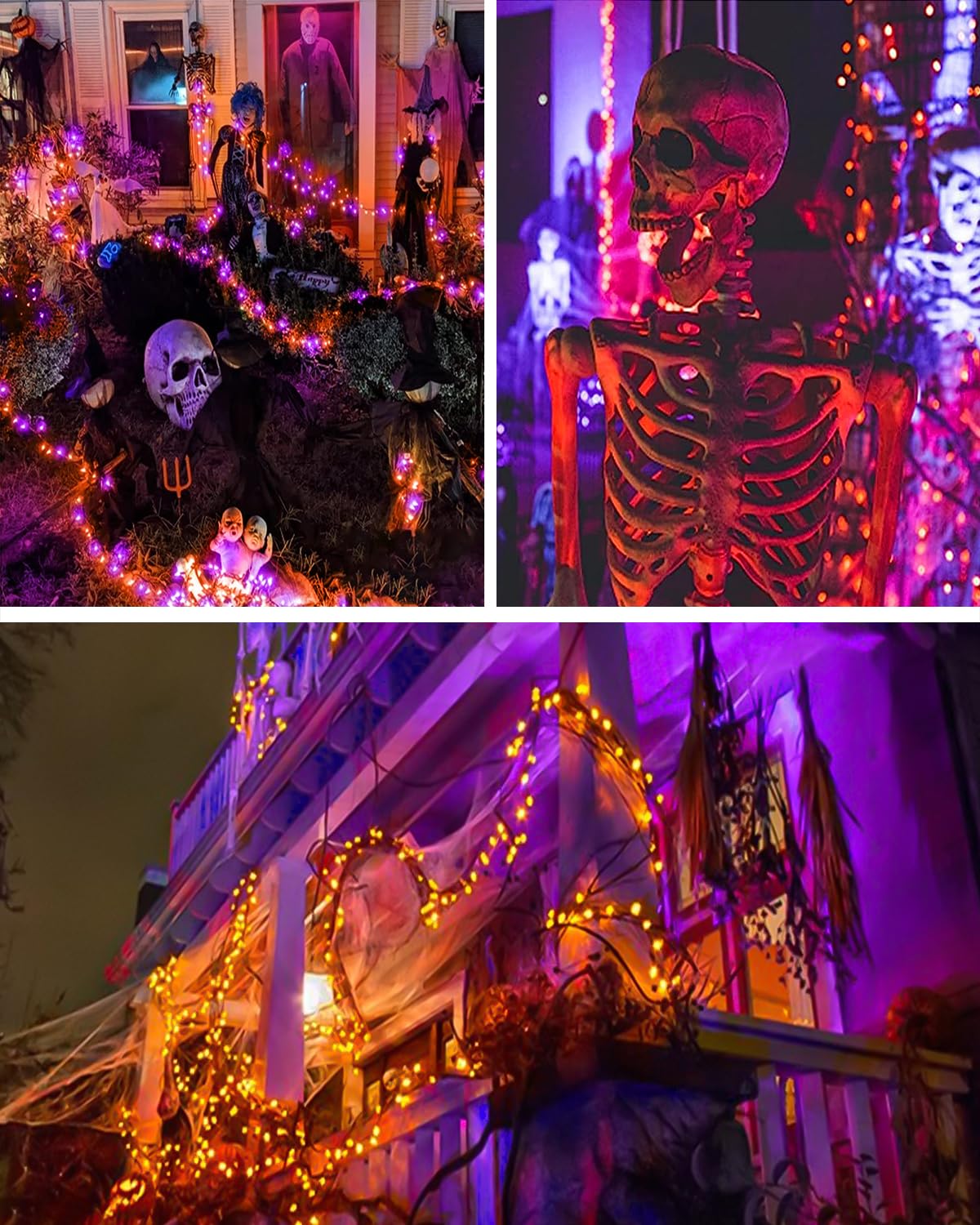 L LAMPOP Orange Purple Solar Halloween Lights Outdoor Waterproof Halloween Decorations Outdoor Lights with 8 Modes for Party Patio Garden Tree Yard