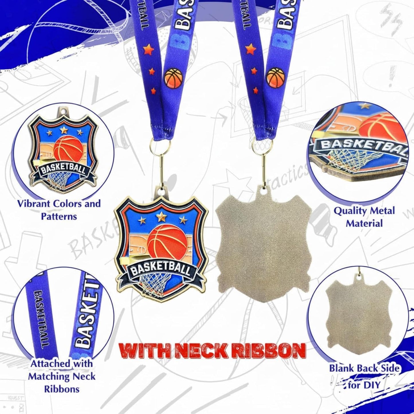 Regine Switzerland Award Medals - 2.56" Sport Winner Medals with Neck Ribbon | Bulk Set of 12/24/36 for Tournaments