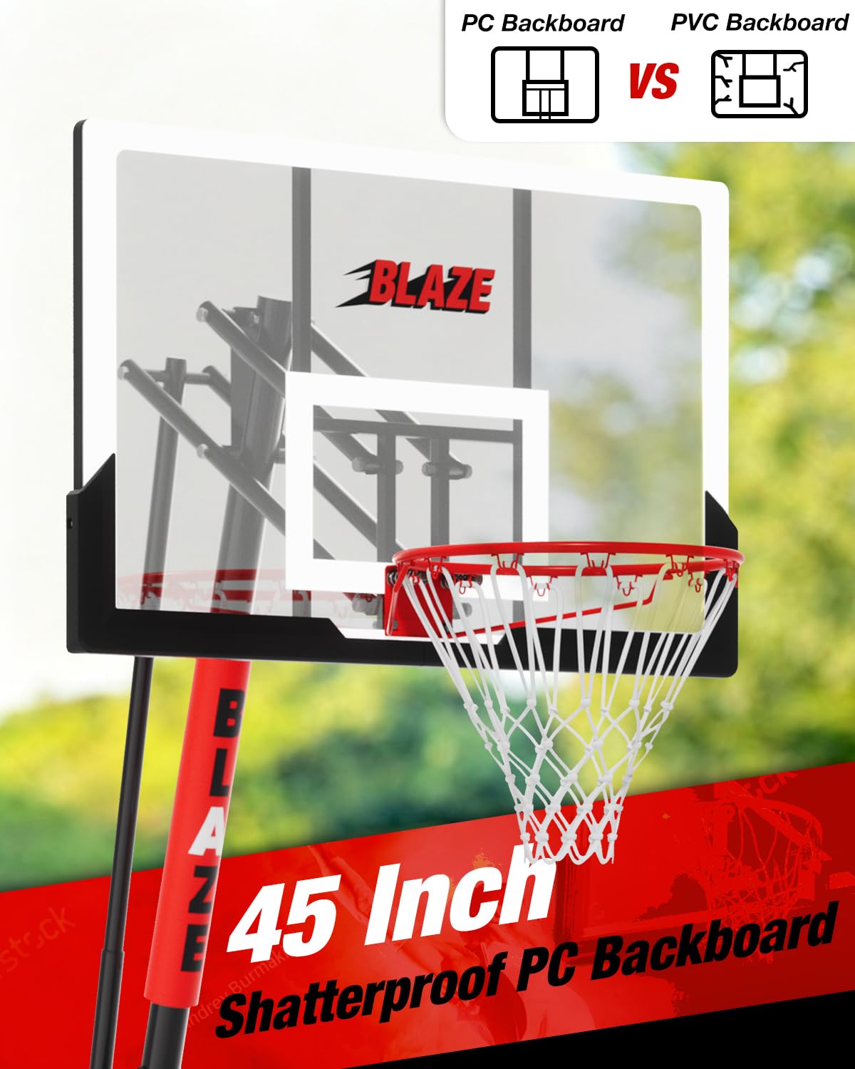 Basketball Hoop Outdoor Height Adjustable 5.3-10 FT, Portable Basketball Goal with 45 Inch Shatterproof Backboard for Teens Adults, Backyard Driveway Use