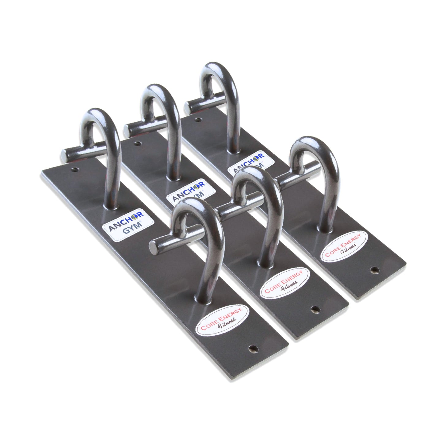 Anchor Gym Core Station - Wall Mount Workout Anchors for Resistance Band, Three Units with Two Hooks for Exercise Bands, Body Weight Straps, Strength Training - (Wood Mounting Screws Included)