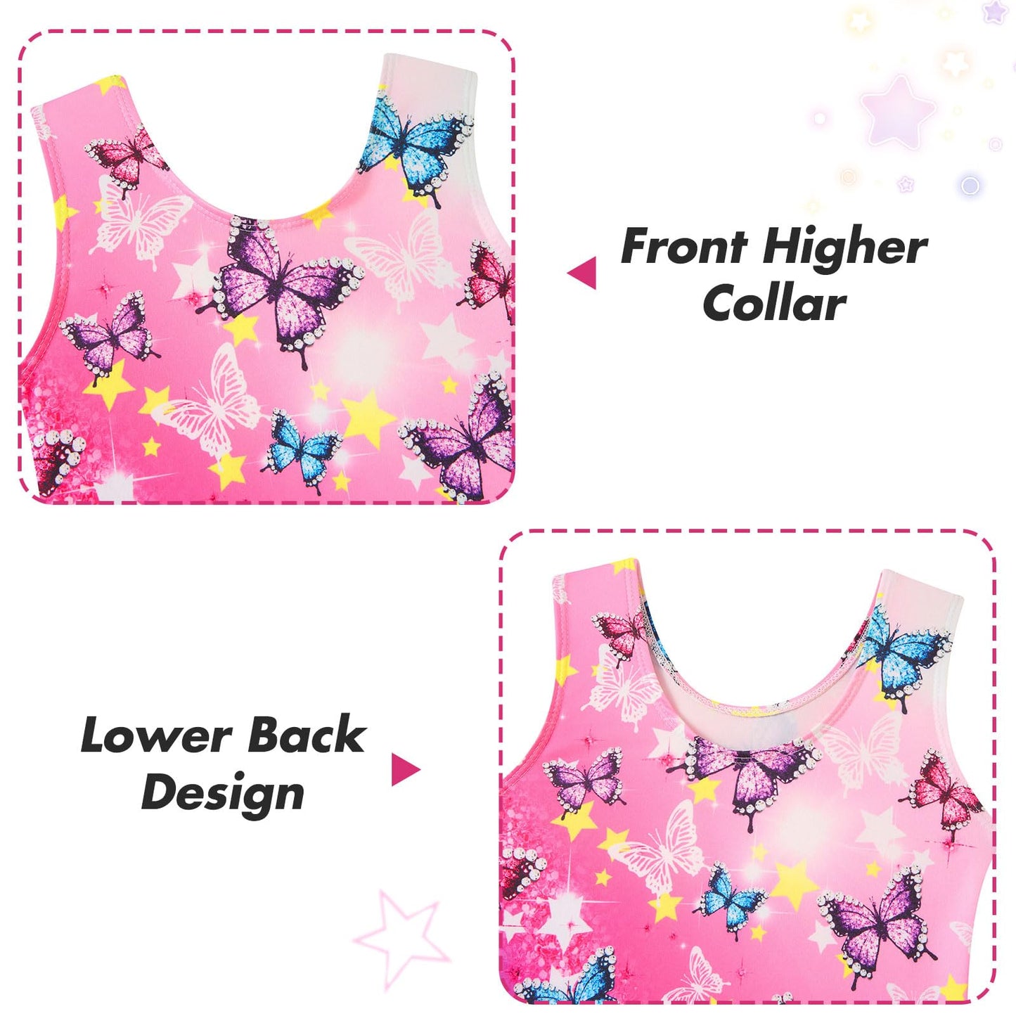 Taubow 2 Packs Gymnastics Leotards for Girls 4t 5t Rainbow Butterfly Tumbling Outfit Biketard with Shorts Gymnastics Outfit