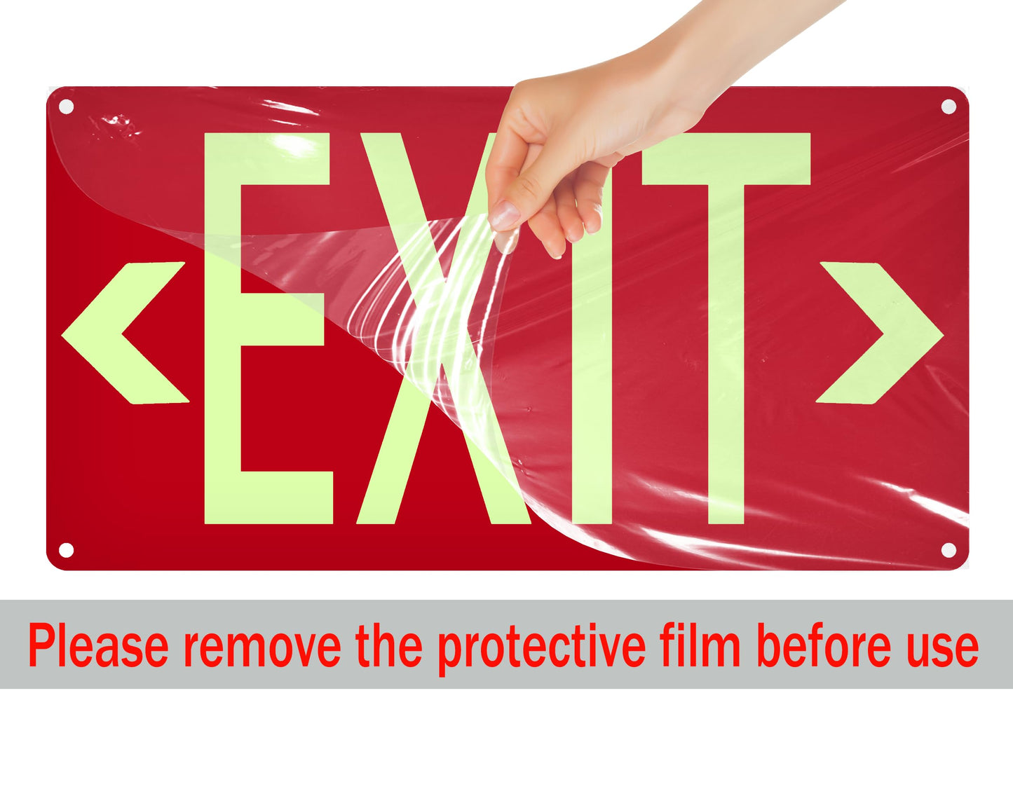 (3 Pack) Photoluminescent Exit Sign Red - with Removable Directional Arrows, With strong self adhesive tape, 14.25 x 7.5 Inches Heavy Duty Aluminum Signs, Fade Resistant