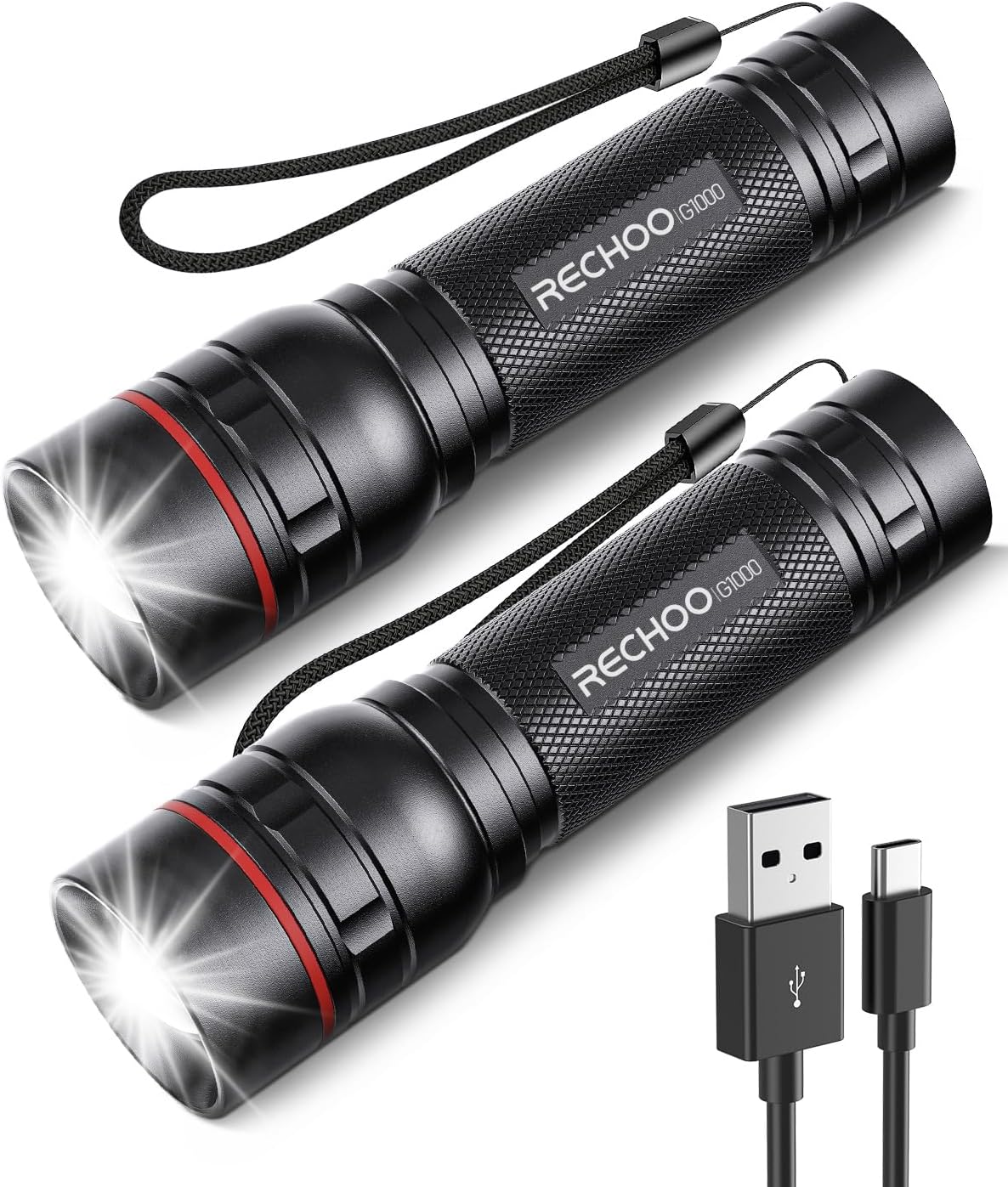 RECHOO Rechargeable Flashlights - Super Bright 1000 Lumens | 3 Lighting Modes, Compact 2-Pack for Camping & Home