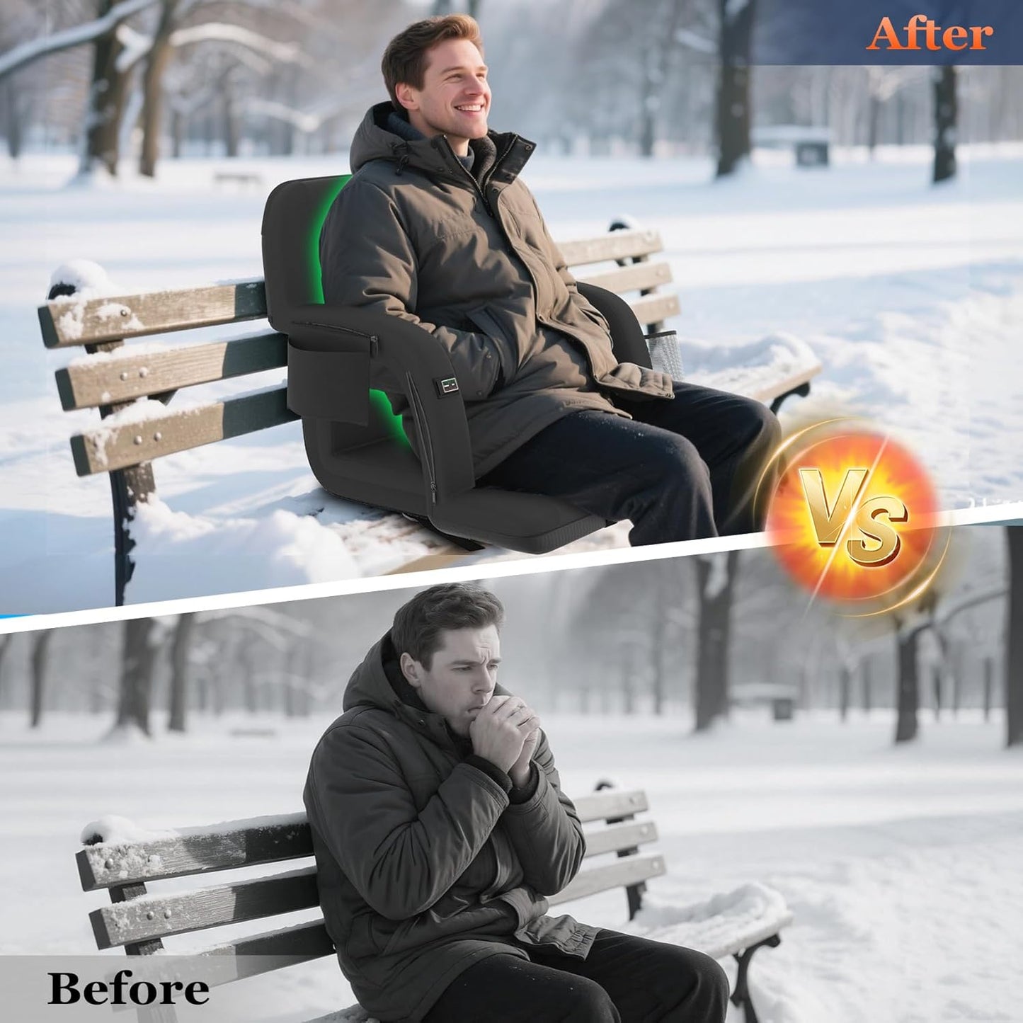 Seeutek Heated Stadium Seats - Comfortable Bleacher Chair with Back Support & 3 Heat Levels | 23-Inch, 5 Pockets