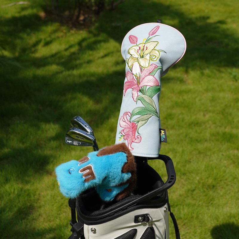 mytag Lily Driver Headcover Heavy Embroidery, Cute Golf Driver Head Cover Fits 460CC Head, Headcover for Girl Women, Light Blue