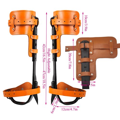 Rohseson Tree Climbing Gear, Cowhide Leather Tree Climbing Spikes Set, Height-Adjustable Tree Climbing Spurs for Tree Work, Tree Trimming, Tree Cutting, Logging, Hunting, Picking Fruit, (Pink)