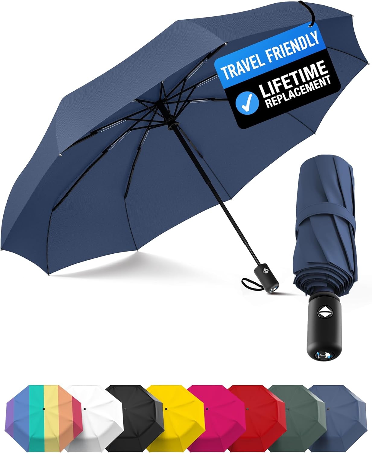 Rain-Mate Windproof Compact Umbrella - Auto Open/Close, Lightweight & Portable for Travel - Durable Fiberglass Design