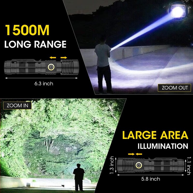Rechargeable Flashlight High Lumens 2 Packs, High Lumens Super Bright Flash Light, Long-Range Zoomable LED Flashlights for Emergency, EDC, Searching, Waterproof Flashlight Dimmable