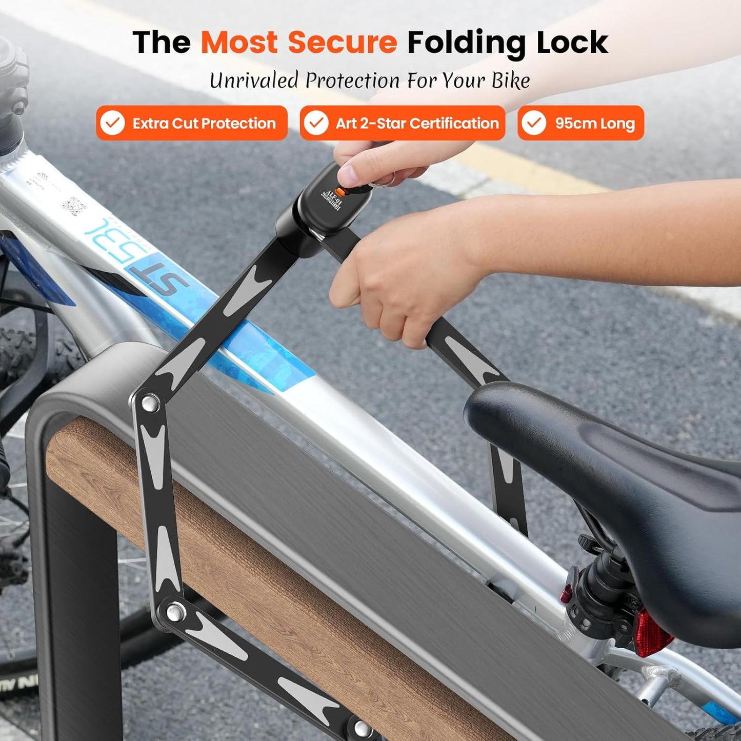 Sportneer Bike Lock - High-Security Folding Bicycle Lock with 3 Stainless Keys | 95cm/3.12ft, 2.86lbs