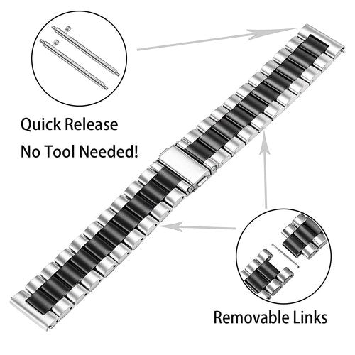 Compatible for Anyloop ALW10 Bands, 22mm Quick Release Stainless Steel Metal Replacement Straps Compatible for Anyloop ALW10, VPSTAY Watch Ultra, Lovouse R68, HALOBOOM G104 Smartwatch (Silver-Black, 22mm size band)