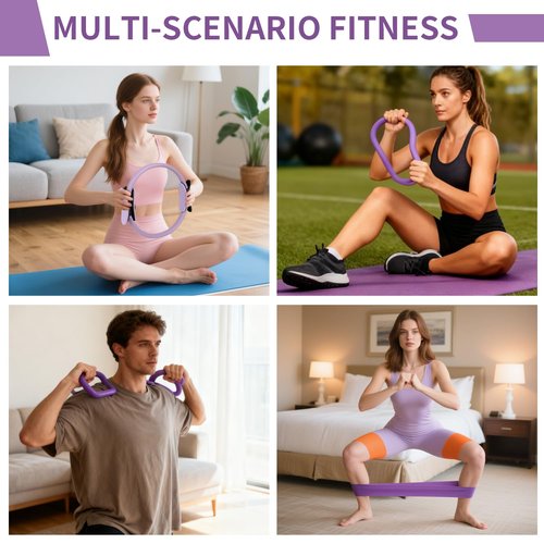 HAKELPOK Pilates Kit for Home Workouts Yoga for Women-12-Piece with Ring,Yoga Ball,5 Resistance Bands,Figure-8 Band,Arm Stretcher,Grippy Socks,Storage Bag for Toning,Strength & Flexibility(Purple)
