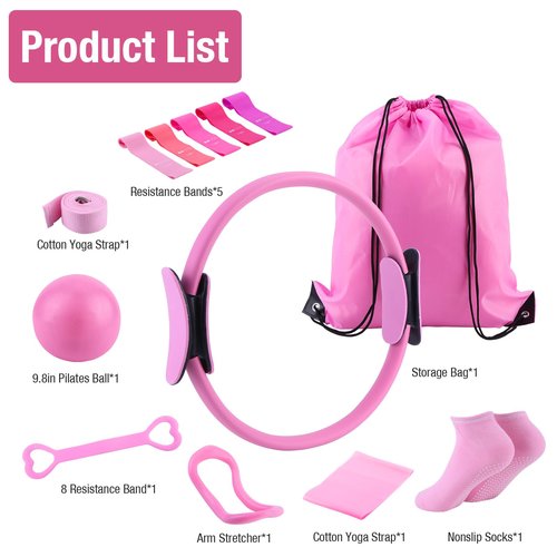 ASIEIT Home Pilates Essentials Kit 13Pcs for Women, Pilates Equipment Set with 14'' Ring, 10" Ball & Resistance Bands, Portable Pilates Ring and Ball Set for Starters Home Workouts
