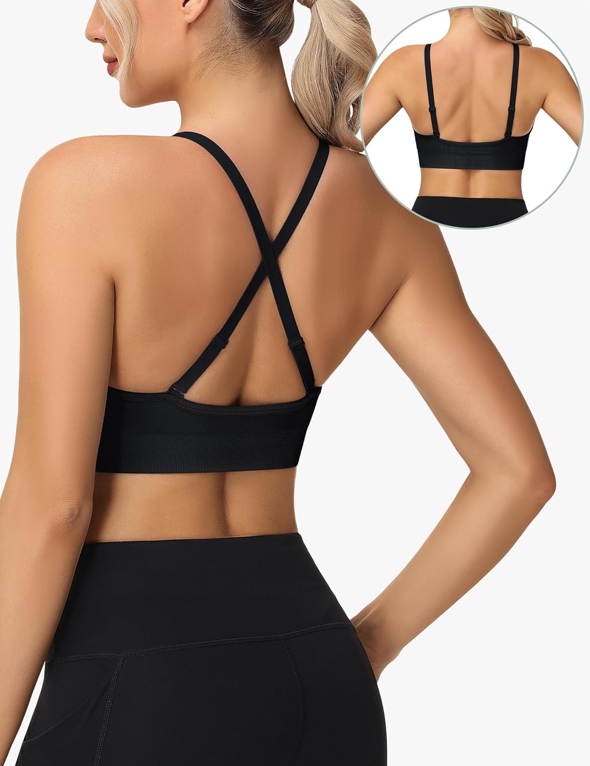 WANAYOU Sports Bras - Deep V Neck Adjustable Criss Cross Back Bralettes | 3 Pack, Padded Comfort