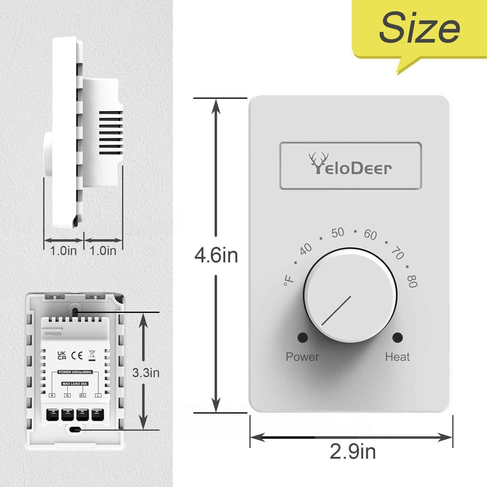 240 V Only 4-Wire Manual Electric Baseboard Heater Thermostat for Home, YeloDeer