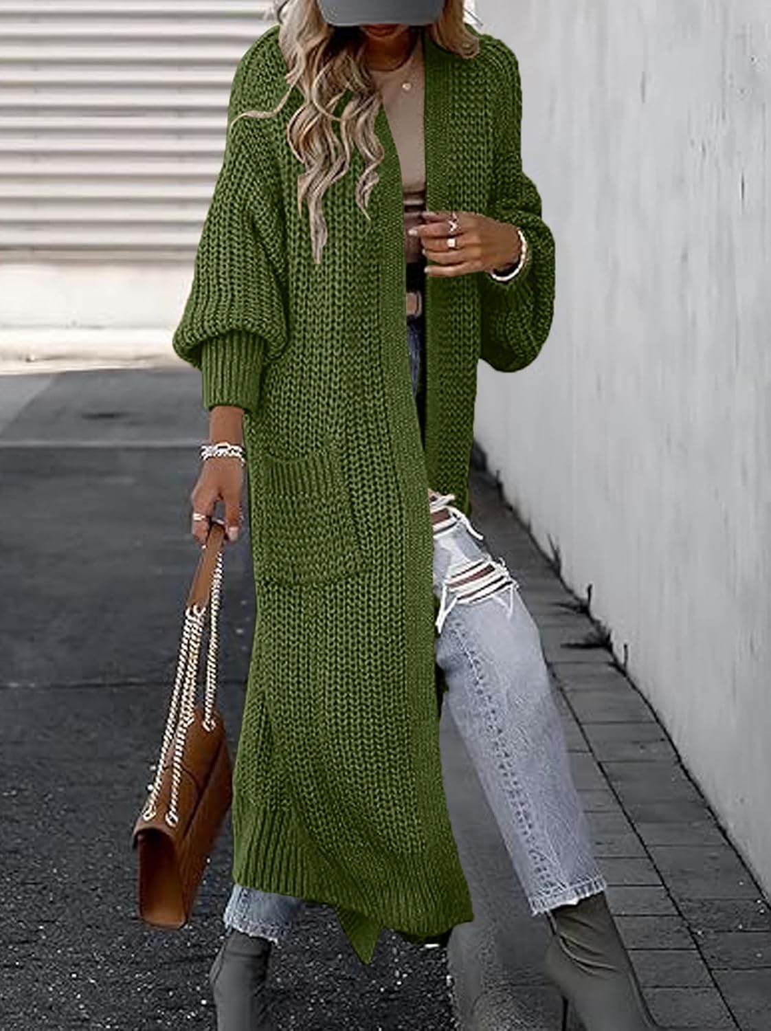 Skiennix Women's Oversized Cardigan Sweater - Cozy Knit Long Coat with Pockets for Fall/Winter