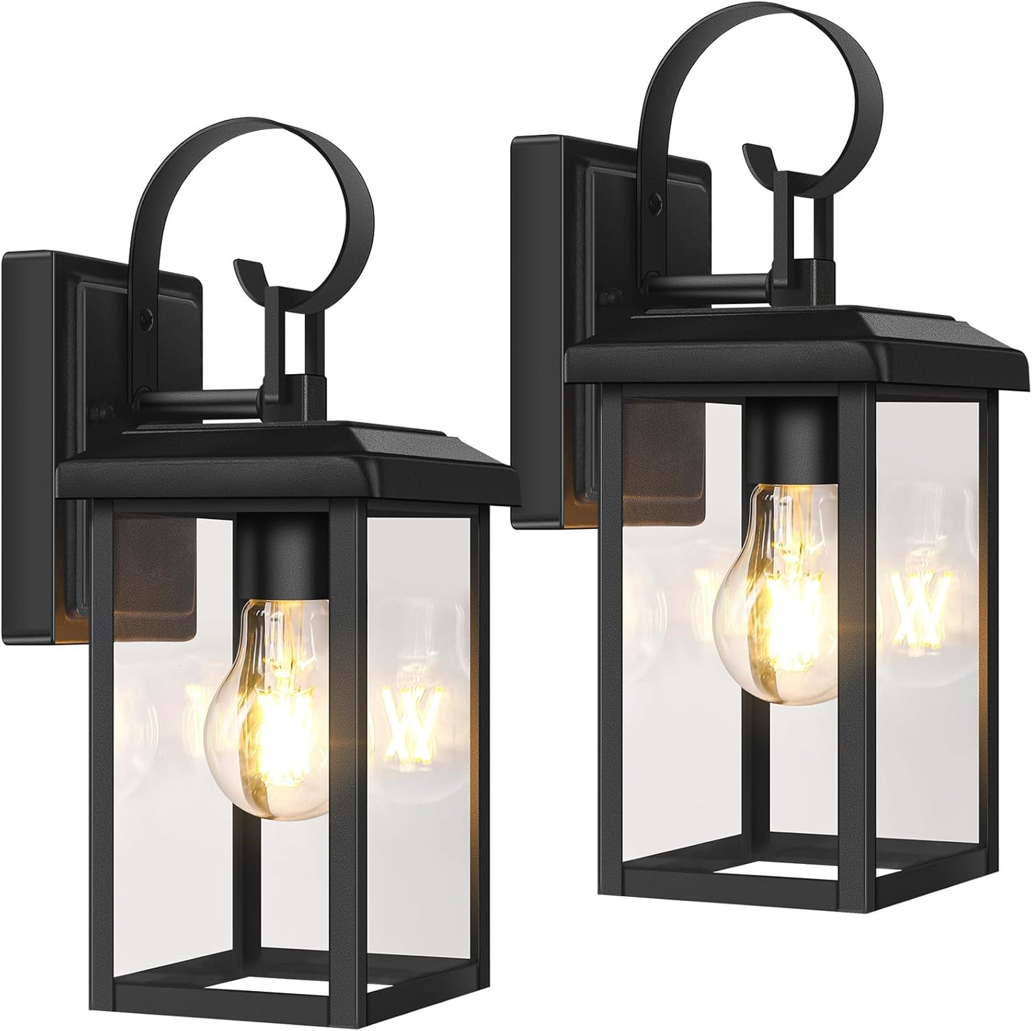 Modern Waterproof Outdoor Wall Light Fixtures - 2-Pack Black Porch Lanterns for Front Door & Garage
