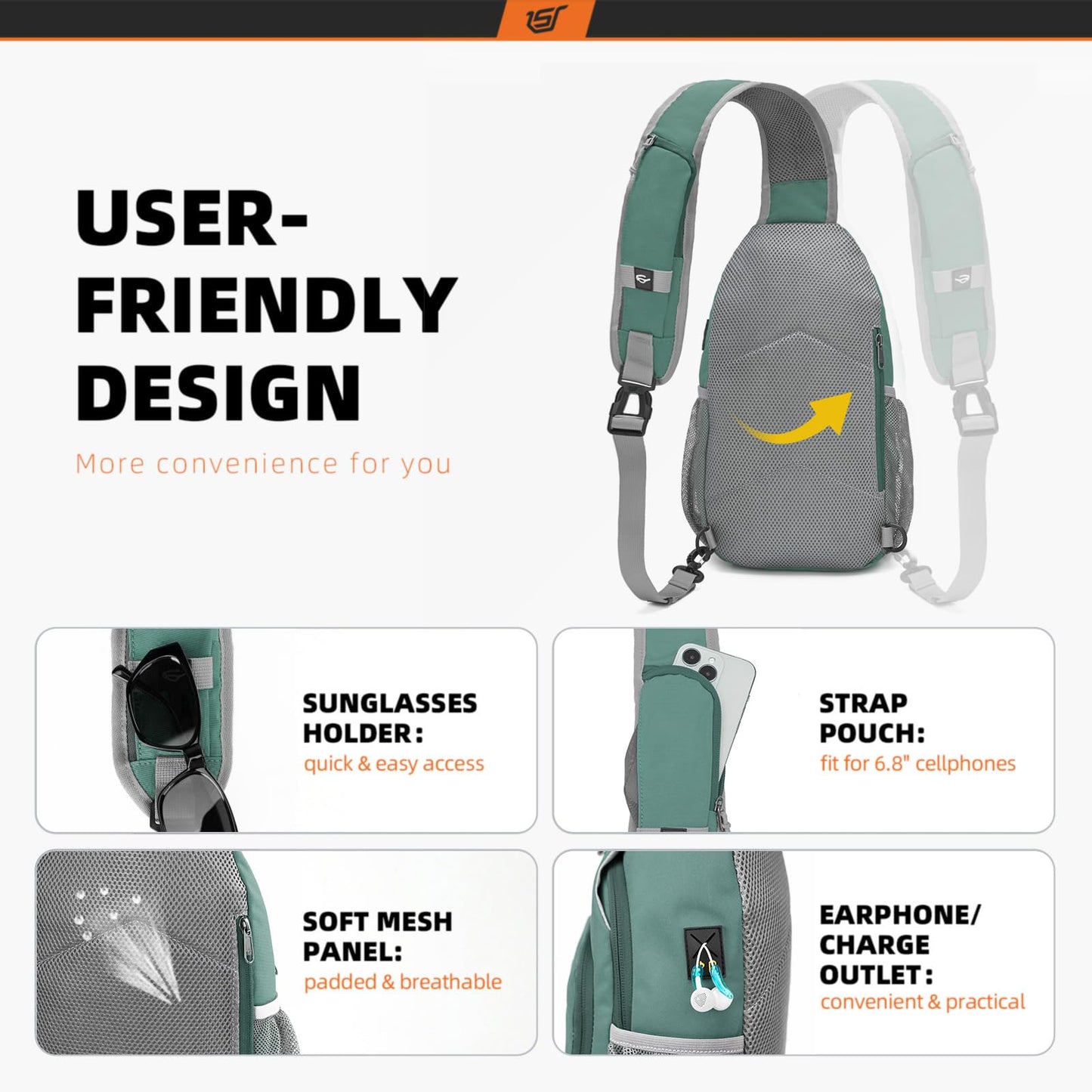 SKYSPER Sling Bag RFID Crossbody Sling Backpack Cross Body Shoulder Bag Travel Hiking Daypack for Women Men(Green)
