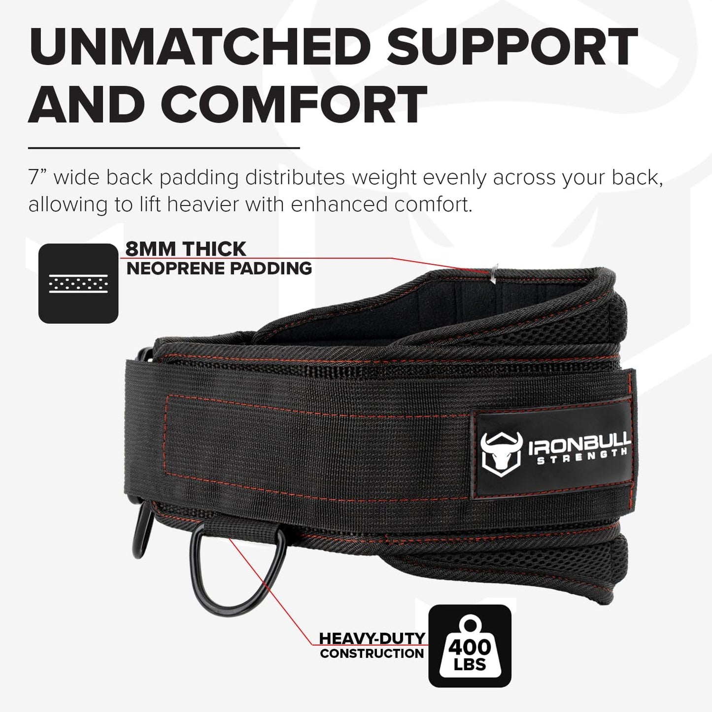 Advanced Dip Belt V2 – Heavy-Duty Weighted Belt with Reinforced Back, Chain & Nylon Strap – 3-Point Anchor D-Rings for Dips, Pull-Ups, Squats & More (Medium)