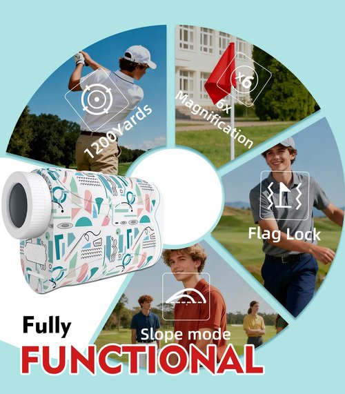 Flagfront Range Finder Golf Rangefinder with Slope, 1200 Yards Golf Range Finder, 6X Magnification, Flag Locking Vibration, Must Accessories for Golfer