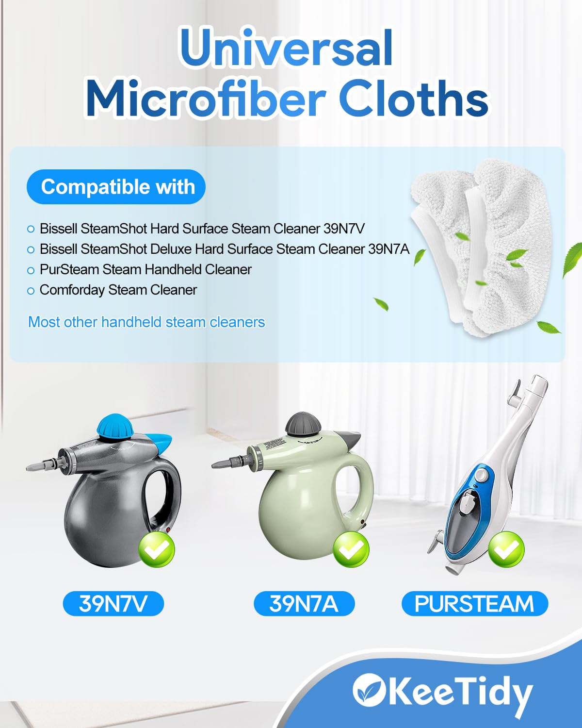 KeeTidy 10 Pack Universal Steam Mop Pads Microfiber Cloths Compatible with Bissell Steam Shot Cleaner fit for PurSteam fit for Wagner Spraytech fit for McCulloch Handheld Steam Cleaner Accessories