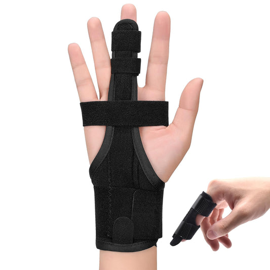 PKSTONE Full Trigger Finger Splint - Hand and Wrist Brace Support for Sprains, Pain Relief, Arthritis, Tendonitis, Fractured Finger - Adjustable Locking Straightener