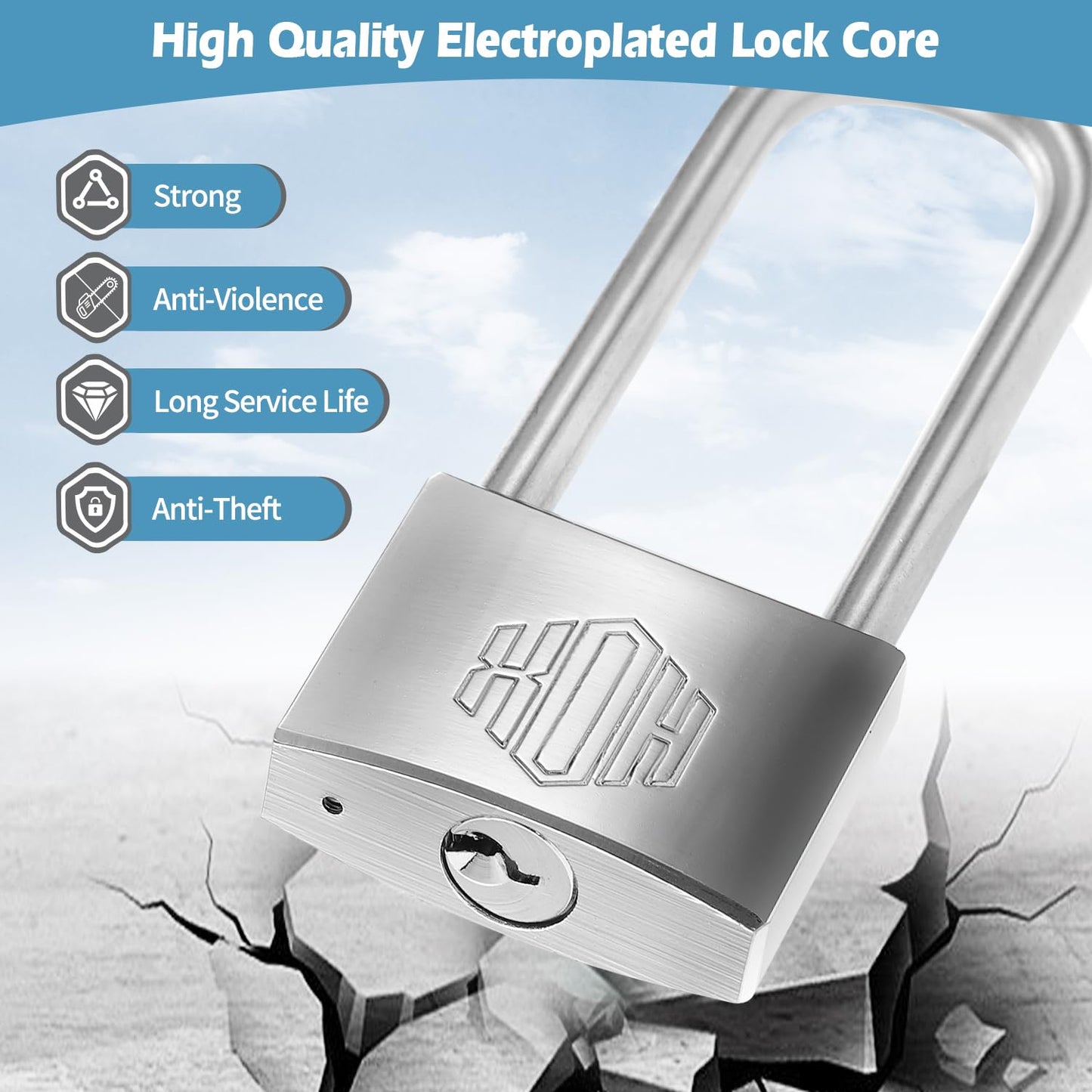 HOX Marine-Grade Rustproof Padlock, Stainless Steel Shackle & Chrome-Plated Brass Body, Weatherproof Outdoor Lock, 2.5-Inch Long Shackle, 12-Pack