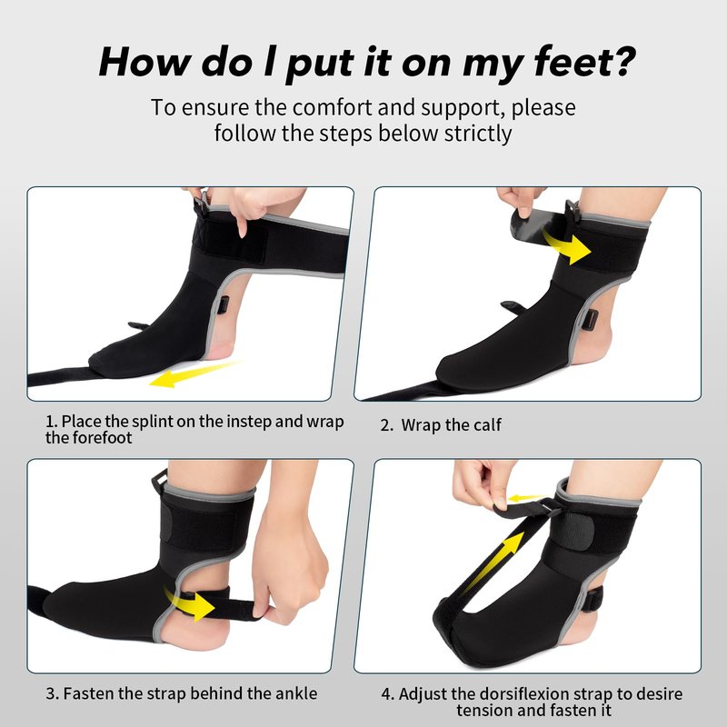 VOOOLO Plantar Fasciitis Night Splint Sock with Massage Ball for Tension Relief, Soft and Comfortable Foot Brace for Men and Women, Medium-Black