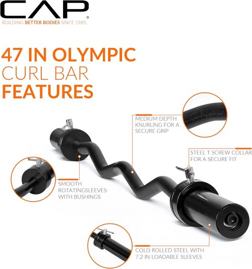 CAP Barbell 47-Inch Olympic EZ Curl Bar - Perfect for 2-Inch Weight Plates | Multiple Options Available