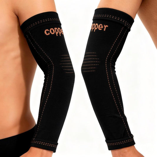 JIQUD Arm compression Sleeve (1 Pair),Copper Elbow Compression Sleeve,Elbow Brace for Tennis Elbow Tendonitis,Full Arm Sleeve for Men & Women,Sports Support & Recovery (Black, Medium)