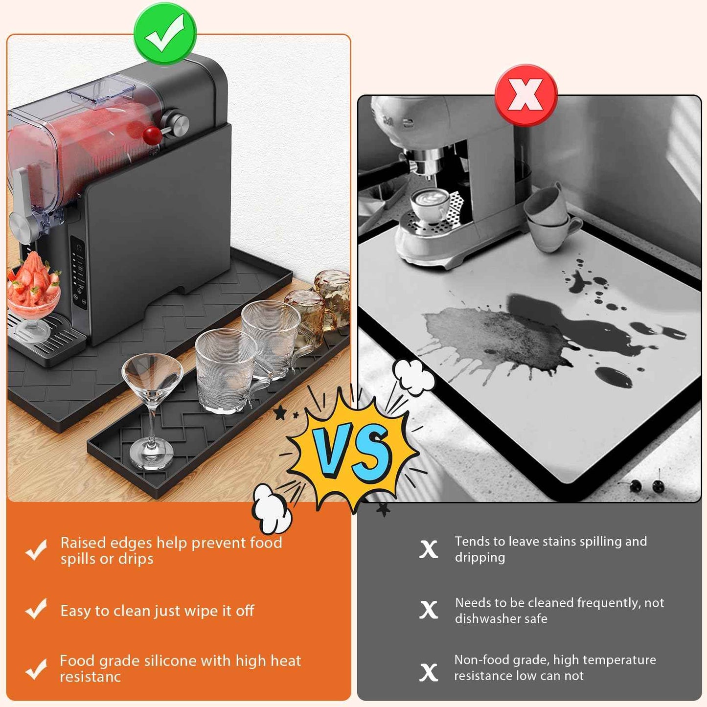 Silicone Mat for Ninja Slushie Machine&Ninja Creami- Removable 22.5"*15"*0.7" Countertop Protector Mat,Concave Convex Design, Leak-Proof and Slip-Resistant ice Gream Maker&Slushie Machine Accessories