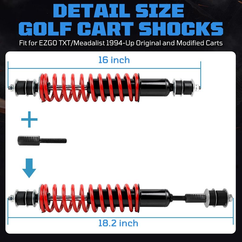 Golf Cart Shocks Front or Rear Heavy Duty Coil Springs For EZGO TXT 1994+ / Medalist G&E Model, Replace OEM#70928-G01 76418-G01 Included Extender for Lifted Golf Cart Red