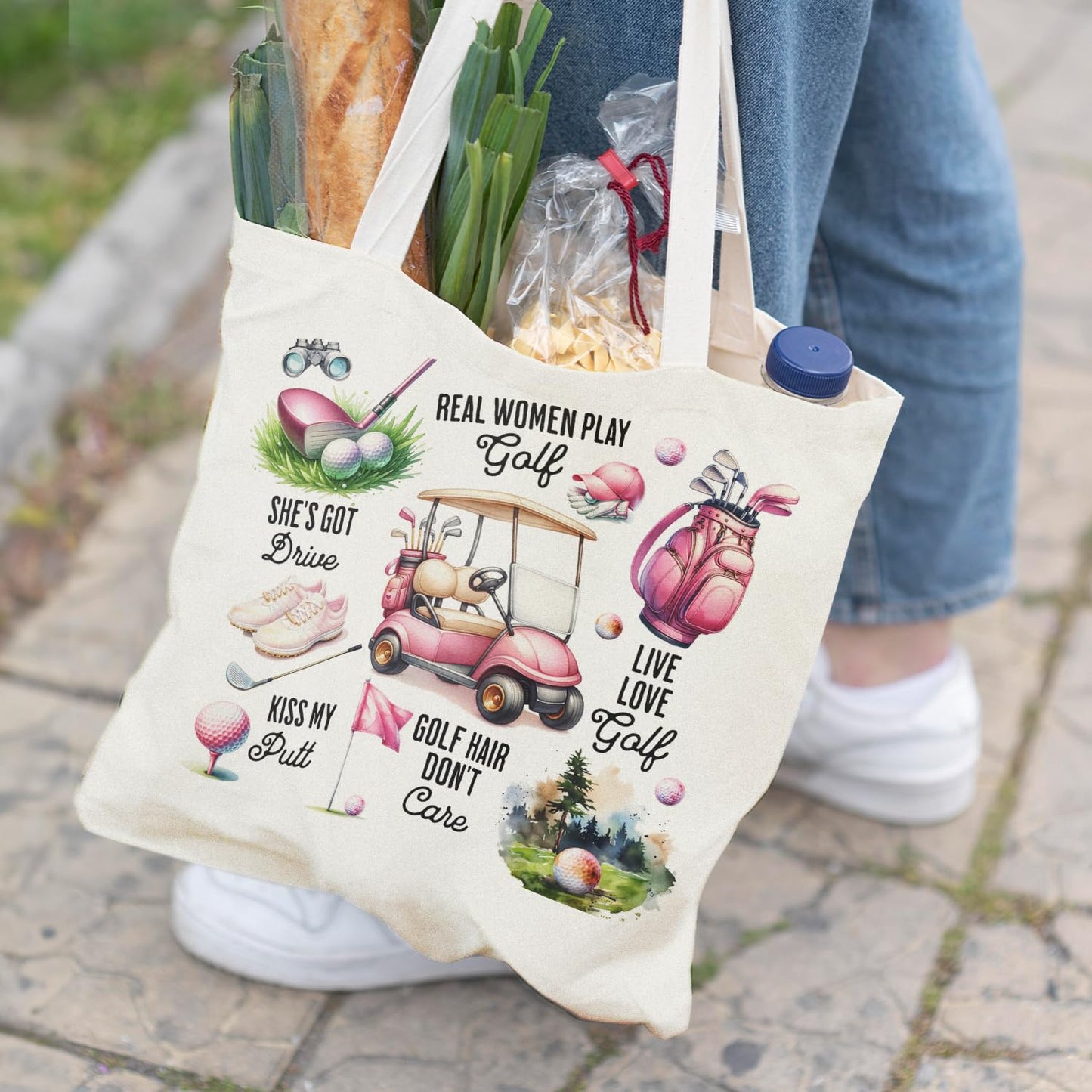 Veqzc Pink Canvas Golf Bag, Lovers Tote Bag for Women Golfers, Cart Bag, Club Golfing Team Player Gifts