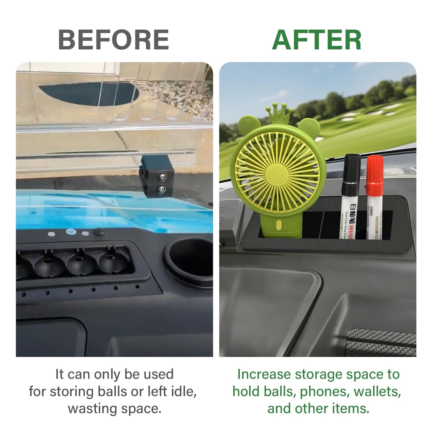 Golf Cart Phone Holder Compatible with Evolution D2 Classic, Carrier & Forester, EV Golf Cart Golf Ball Holder Replacement Insert with Drain Hole, Ev Golf Cart Accessories, Black EV Golf Cart Parts