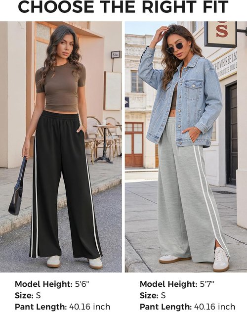 Fisoew Women's Wide Leg Pants - Casual Baggy Sweatpants with Pockets & Side Slit | Comfortable Fit