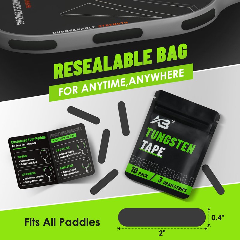 Neobadge Weighted Tungsten Tape for Pickleball Paddles | Safe, Lead-Free, Premium Customizable Alternative to Lead Tape | Easy One-Step Installation