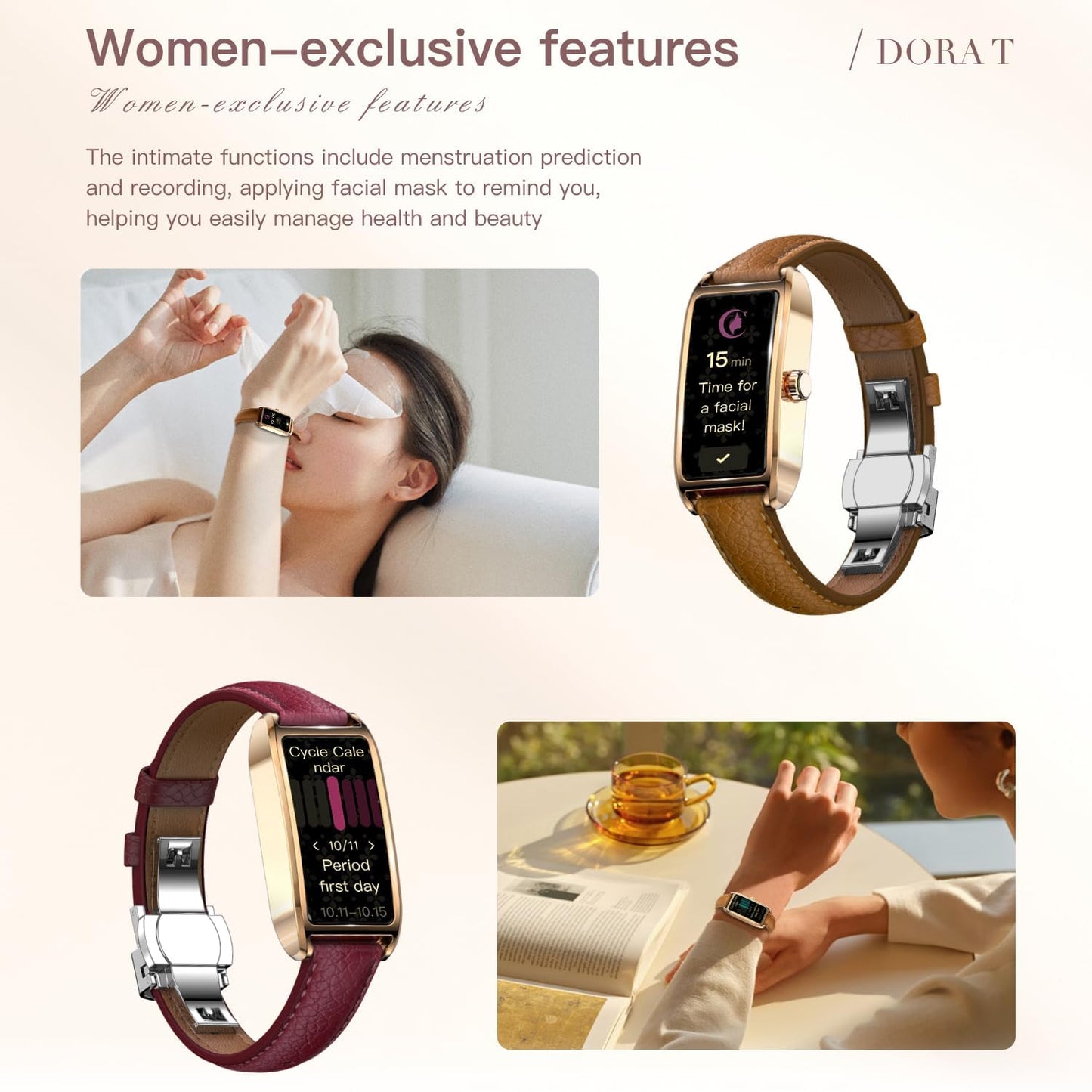 CNBRO Fitness Tracker for Women Ladies Fitness Watch Dressy Leather Strap Alloy Case Luxury Fashion Heart Rate Monitor Sleep Tracker Pedometer Step Counter Waterproof Elegant Smart Watches for Womens
